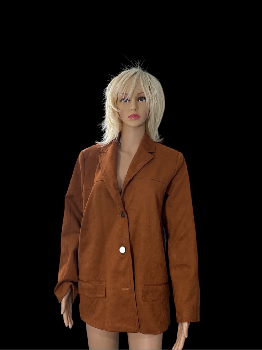 Women's Suede-Effect Single-Breasted Blazer in Rust